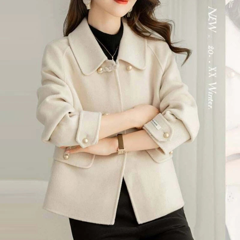 Women Clothing Autumn Winter Korean Fashion Luxury Chic Woolen Coat Retro Elegant Single Breasted Jackets Solid Loose Outerwears