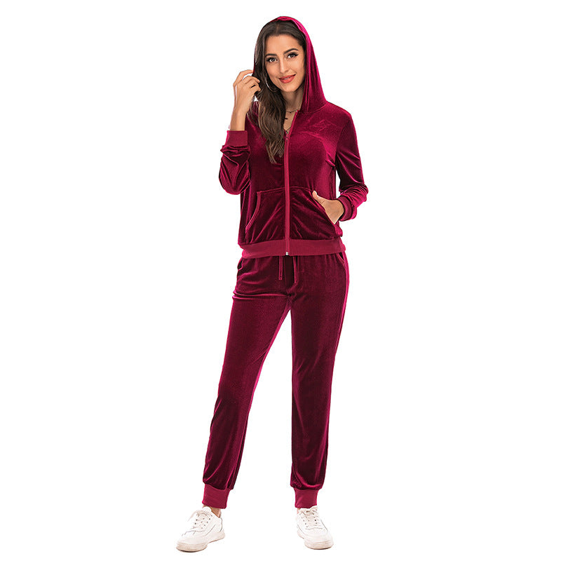 Women's Clothes Autumn Long Sleeve Tops with Pants Loungewear Hooded Zipper With Pockets Warm Velvet Female Clothing Coat Suits