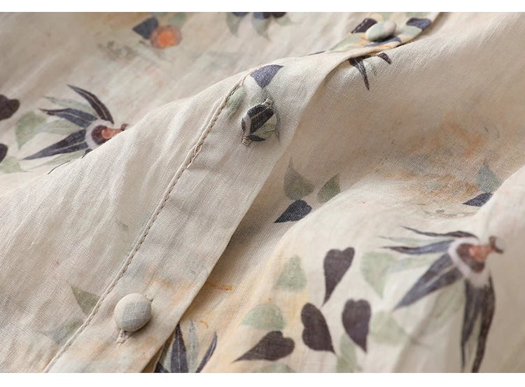 Blusas de estilo chino para mujer, de lino y algodón, de manga corta, holgadas y estampadas, ropa vintage para mujer, de verano, nuevas.