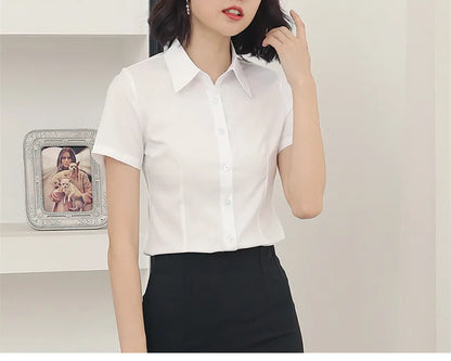 Fashion Woman Blouses 2024 V-neck Short Sleeve Solid Work Shirts Tops Pretty and Cheap Women's Blouse OL Elegant Female clothing