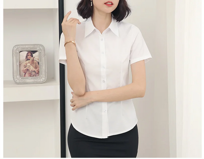 Fashion Woman Blouses 2024 V-neck Short Sleeve Solid Work Shirts Tops Pretty and Cheap Women's Blouse OL Elegant Female clothing