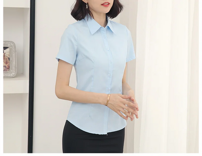 Fashion Woman Blouses 2024 V-neck Short Sleeve Solid Work Shirts Tops Pretty and Cheap Women's Blouse OL Elegant Female clothing
