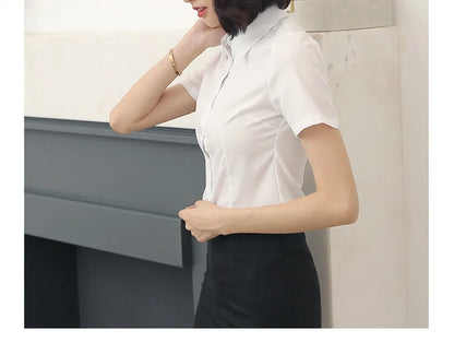 Fashion Woman Blouses 2024 V-neck Short Sleeve Solid Work Shirts Tops Pretty and Cheap Women's Blouse OL Elegant Female clothing