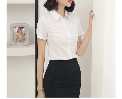 Fashion Woman Blouses 2024 V-neck Short Sleeve Solid Work Shirts Tops Pretty and Cheap Women's Blouse OL Elegant Female clothing