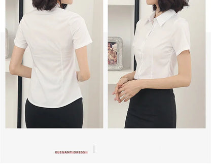 Fashion Woman Blouses 2024 V-neck Short Sleeve Solid Work Shirts Tops Pretty and Cheap Women's Blouse OL Elegant Female clothing