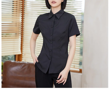 Fashion Woman Blouses 2024 V-neck Short Sleeve Solid Work Shirts Tops Pretty and Cheap Women's Blouse OL Elegant Female clothing