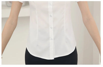 Fashion Woman Blouses 2024 V-neck Short Sleeve Solid Work Shirts Tops Pretty and Cheap Women's Blouse OL Elegant Female clothing