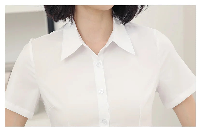 Fashion Woman Blouses 2024 V-neck Short Sleeve Solid Work Shirts Tops Pretty and Cheap Women's Blouse OL Elegant Female clothing