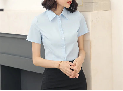 Fashion Woman Blouses 2024 V-neck Short Sleeve Solid Work Shirts Tops Pretty and Cheap Women's Blouse OL Elegant Female clothing