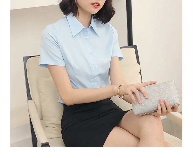Fashion Woman Blouses 2024 V-neck Short Sleeve Solid Work Shirts Tops Pretty and Cheap Women's Blouse OL Elegant Female clothing