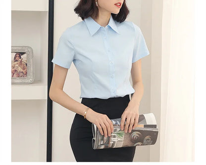 Fashion Woman Blouses 2024 V-neck Short Sleeve Solid Work Shirts Tops Pretty and Cheap Women's Blouse OL Elegant Female clothing