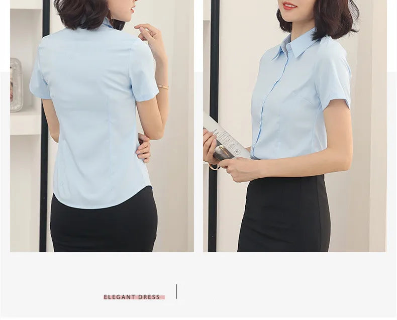 Fashion Woman Blouses 2024 V-neck Short Sleeve Solid Work Shirts Tops Pretty and Cheap Women's Blouse OL Elegant Female clothing