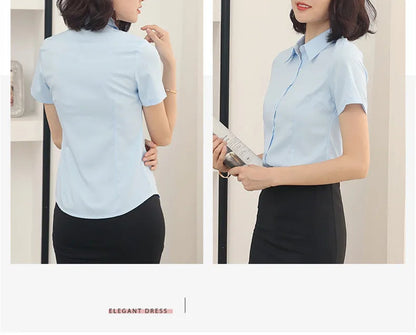 Fashion Woman Blouses 2024 V-neck Short Sleeve Solid Work Shirts Tops Pretty and Cheap Women's Blouse OL Elegant Female clothing