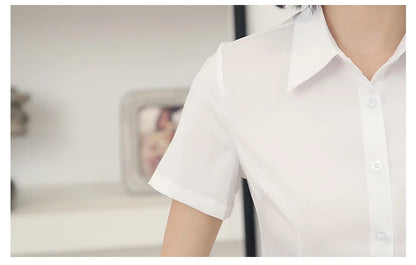 Fashion Woman Blouses 2024 V-neck Short Sleeve Solid Work Shirts Tops Pretty and Cheap Women's Blouse OL Elegant Female clothing