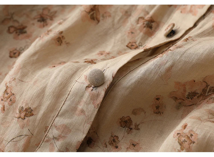 Women's Chinese Style Blouses, Cotton Linen, Short Sleeve, Print Loose Top, Vintage Ladies Clothing, Summer, New
