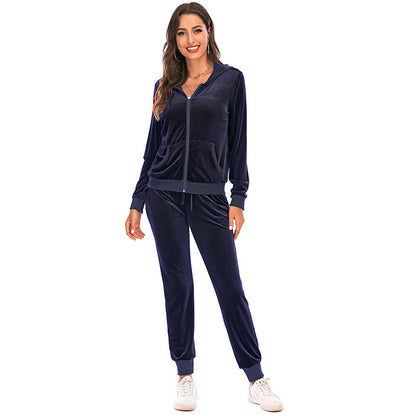Women's Clothes Autumn  Long Sleeve Tops with Pants Loungewear Hooded Zipper With Pockets Warm Velvet Female Clothing Coat Suits