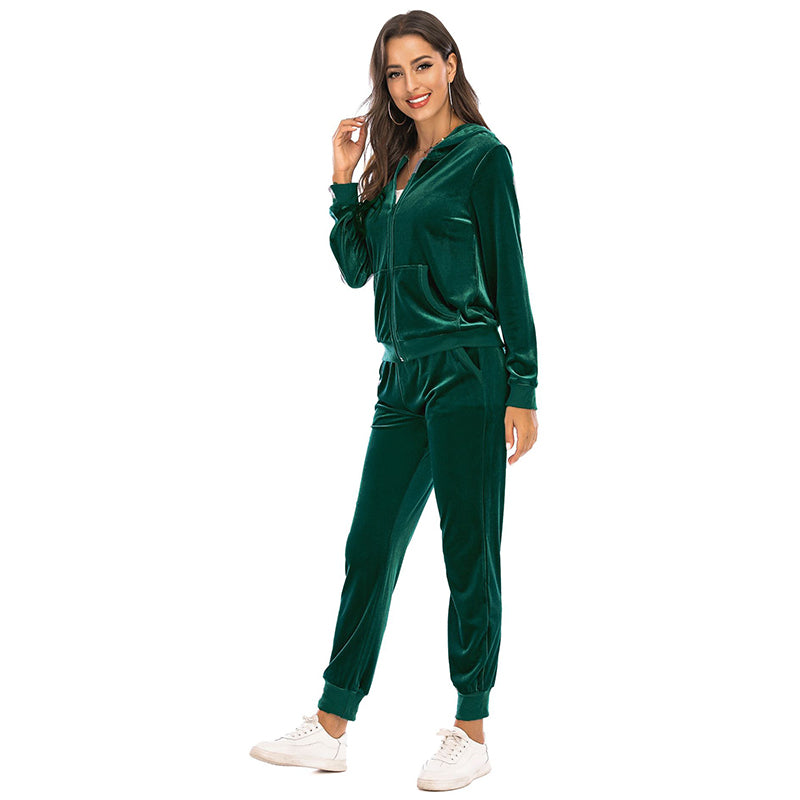 Women's Clothes Autumn  Long Sleeve Tops with Pants Loungewear Hooded Zipper With Pockets Warm Velvet Female Clothing Coat Suits