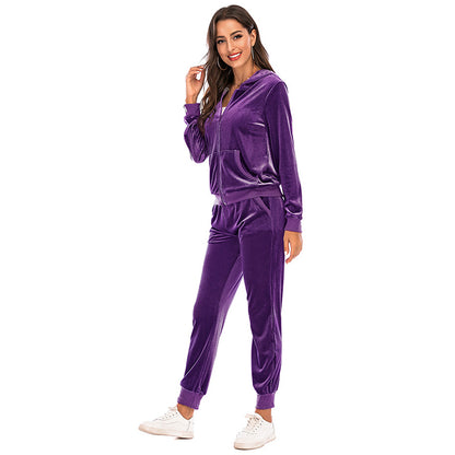 Women's Clothes Autumn  Long Sleeve Tops with Pants Loungewear Hooded Zipper With Pockets Warm Velvet Female Clothing Coat Suits