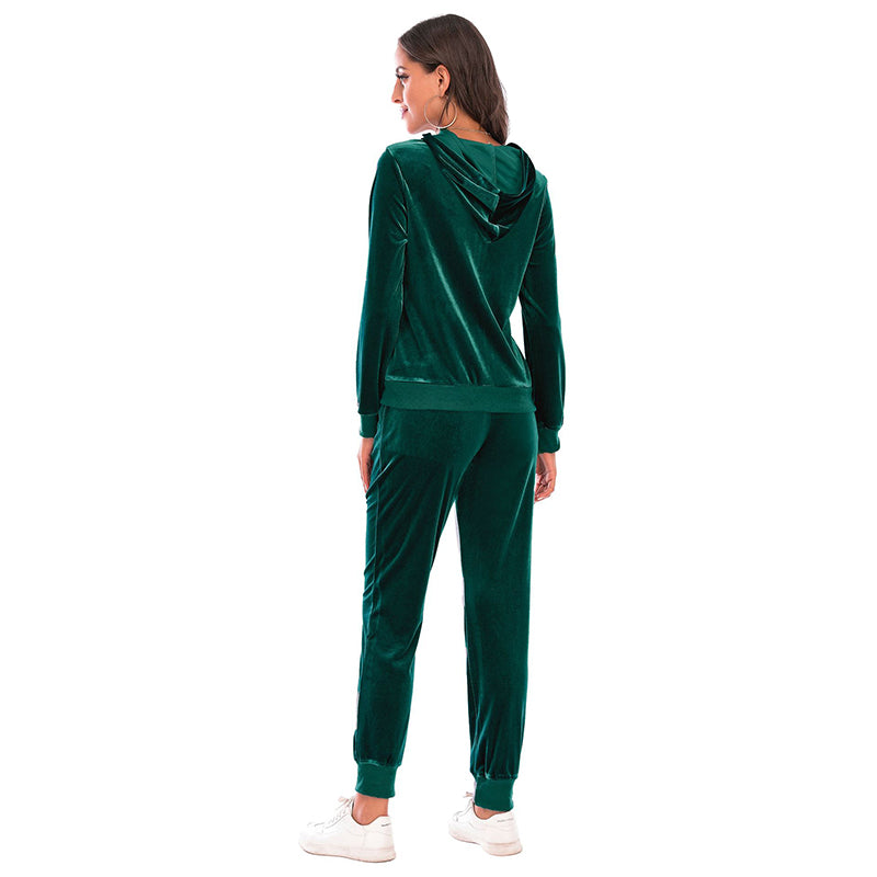 Women's Clothes Autumn  Long Sleeve Tops with Pants Loungewear Hooded Zipper With Pockets Warm Velvet Female Clothing Coat Suits
