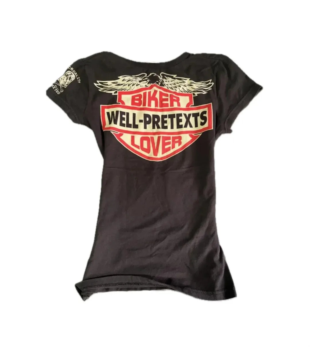 Woman Clothing Vintage T-shirts Y2k Aesthetic BIKER Enthusiast Skull Grunge Gothic Streetwear Hot Girl Tees Slim Sexy Crop Tops