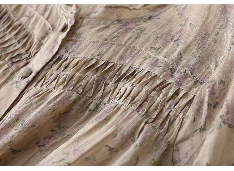 Women's Chinese Style Blouses, Cotton Linen, Short Sleeve, Print Loose Top, Vintage Ladies Clothing, Summer, New