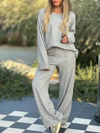 Women's Clothing 2024 Autumn New Fashion Casual Suit Solid Color Long Sleeved Suit Wide Leg Pants Long Pants Two-piece Set