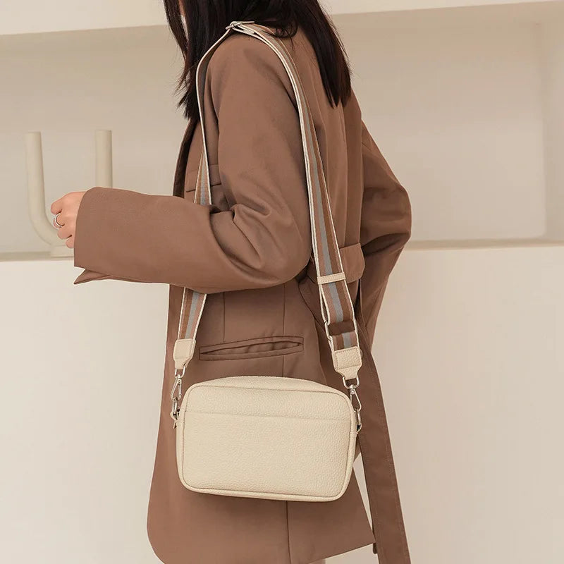Bolsos de hombro de moda para mujer, de piel sintética, tipo bandolera, pequeños, con correa ancha