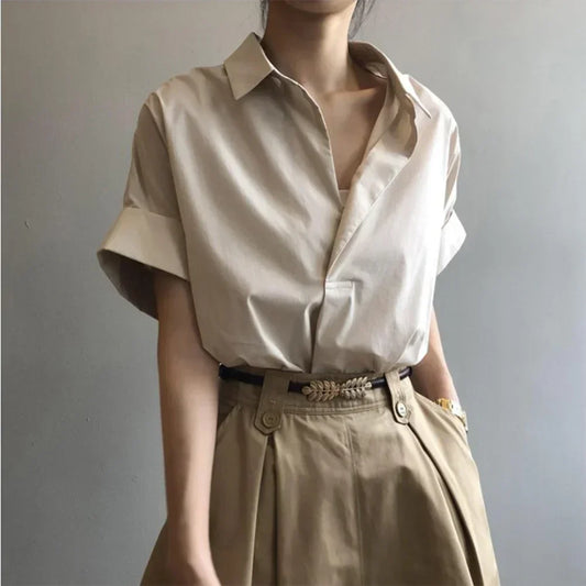 Blusas de mujer, primavera verano, transpirables, sencillas, de manga corta, de murciélago, con cuello de secado rápido, camisas de color liso, ropa femenina