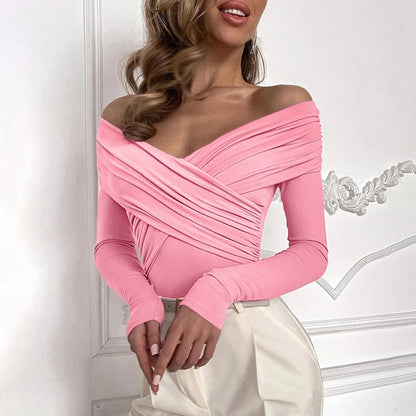 Body sexy rojo de primavera para mujer, con espalda descubierta, corsé liso, ajustado, cruzado, de manga larga, informal, de punto