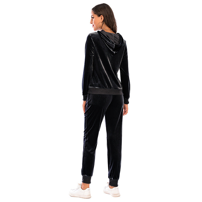 Women's Clothes Autumn  Long Sleeve Tops with Pants Loungewear Hooded Zipper With Pockets Warm Velvet Female Clothing Coat Suits