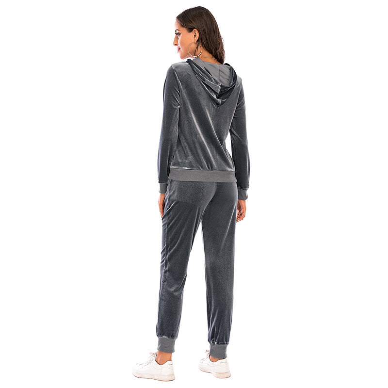 Women's Clothes Autumn  Long Sleeve Tops with Pants Loungewear Hooded Zipper With Pockets Warm Velvet Female Clothing Coat Suits