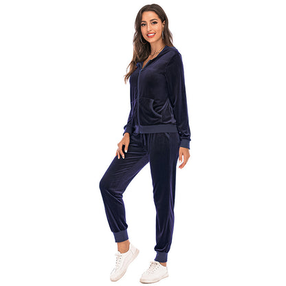 Women's Clothes Autumn  Long Sleeve Tops with Pants Loungewear Hooded Zipper With Pockets Warm Velvet Female Clothing Coat Suits