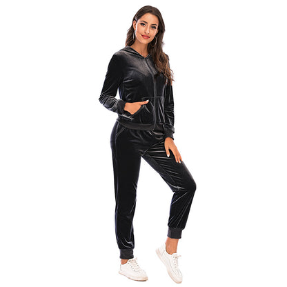 Women's Clothes Autumn  Long Sleeve Tops with Pants Loungewear Hooded Zipper With Pockets Warm Velvet Female Clothing Coat Suits