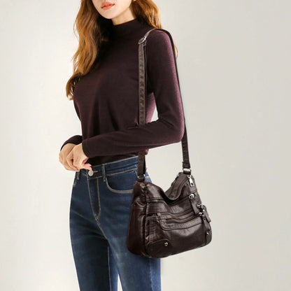 Bolso de hombro para mujer, de PU, versátil, de doble capa, gran capacidad, sencillo, estilo retro, con herrajes de alta calidad, bandolera para mujer.