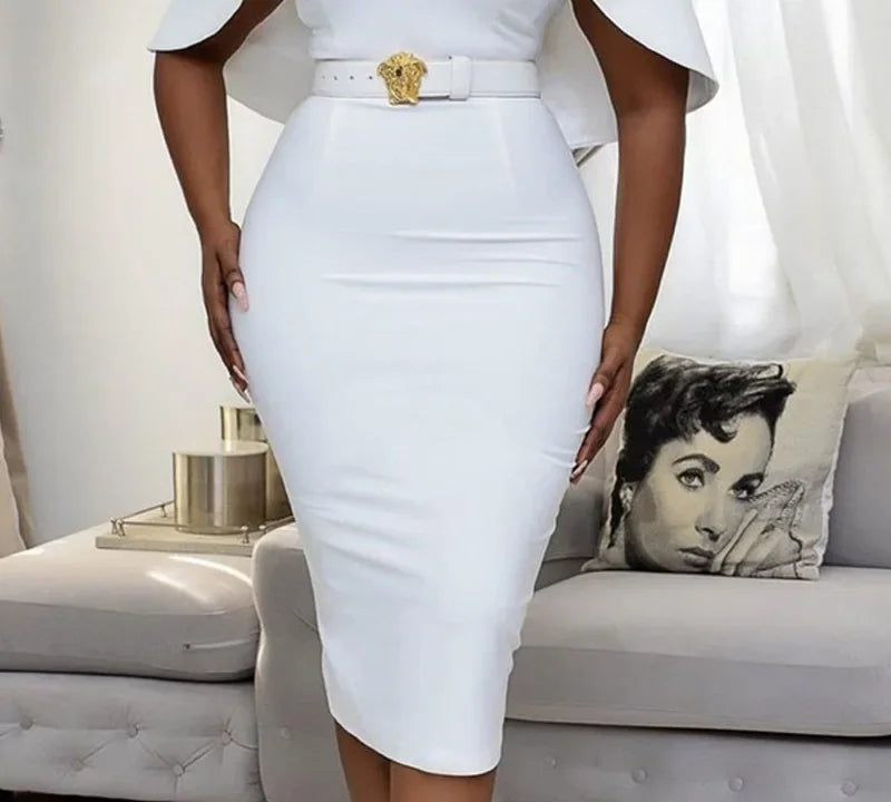 Women Dress Fashion 2023 White Cloak Short Sleeve Skinny Professional Dress for Women