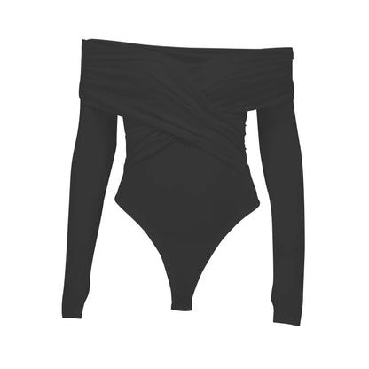 Body sexy rojo de primavera para mujer, con espalda descubierta, corsé liso, ajustado, cruzado, de manga larga, informal, de punto