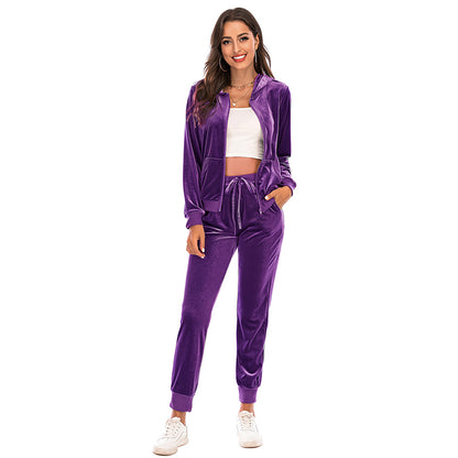 Women's Clothes Autumn  Long Sleeve Tops with Pants Loungewear Hooded Zipper With Pockets Warm Velvet Female Clothing Coat Suits