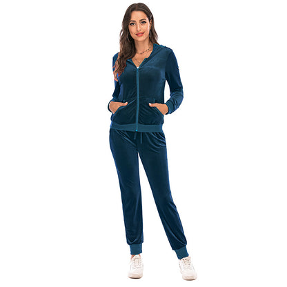 Women's Clothes Autumn  Long Sleeve Tops with Pants Loungewear Hooded Zipper With Pockets Warm Velvet Female Clothing Coat Suits