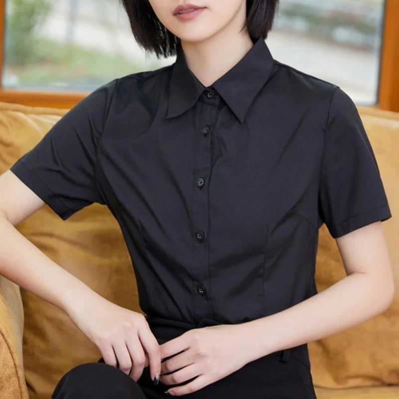 Fashion Woman Blouses 2024 V-neck Short Sleeve Solid Work Shirts Tops Pretty and Cheap Women's Blouse OL Elegant Female clothing