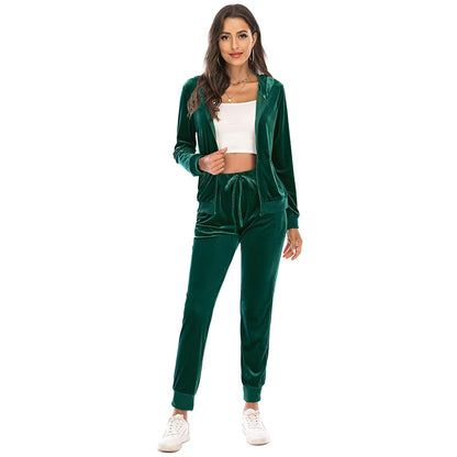 Women's Clothes Autumn  Long Sleeve Tops with Pants Loungewear Hooded Zipper With Pockets Warm Velvet Female Clothing Coat Suits