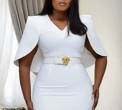 Women Dress Fashion 2023 White Cloak Short Sleeve Skinny Professional Dress for Women