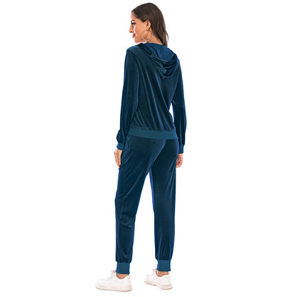 Women's Clothes Autumn  Long Sleeve Tops with Pants Loungewear Hooded Zipper With Pockets Warm Velvet Female Clothing Coat Suits