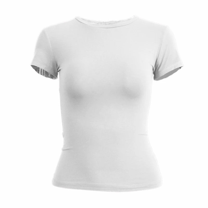 Camiseta de manga corta para mujer, top ajustado, cuello redondo, de punto, estilo urbano, sexy, deportiva, Y2K 2024, novedad 2410