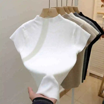 Camiseta de manga corta para mujer, top ajustado, cuello redondo, de punto, estilo urbano, estilo deportivo, Y2K 2025