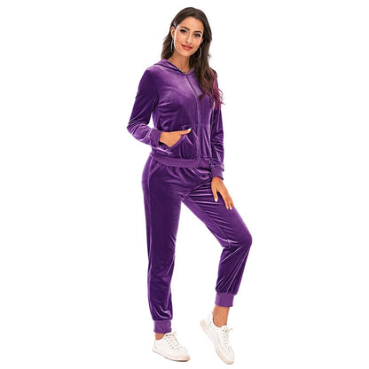 Women's Clothes Autumn  Long Sleeve Tops with Pants Loungewear Hooded Zipper With Pockets Warm Velvet Female Clothing Coat Suits