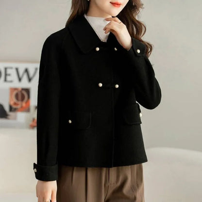 Ropa de mujer Otoño Invierno Moda coreana Lujo Chic Abrigo de lana Retro Elegante Chaquetas de un solo pecho Prendas de abrigo sueltas sólidas