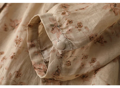 Women's Chinese Style Blouses, Cotton Linen, Short Sleeve, Print Loose Top, Vintage Ladies Clothing, Summer, New