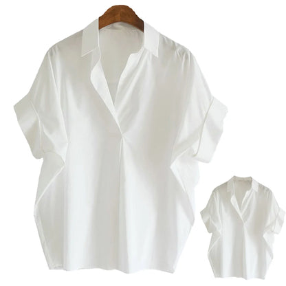 Blusas de mujer, primavera verano, transpirables, sencillas, de manga corta, de murciélago, con cuello de secado rápido, camisas de color liso, ropa femenina