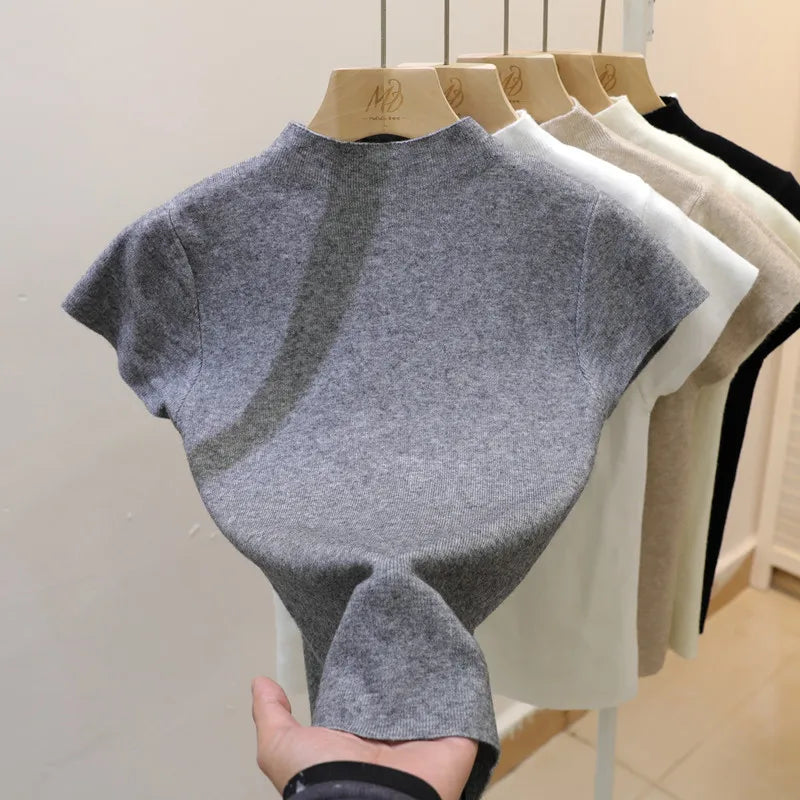 Camiseta de manga corta para mujer, top ajustado, cuello redondo, de punto, estilo urbano, estilo deportivo, Y2K 2025
