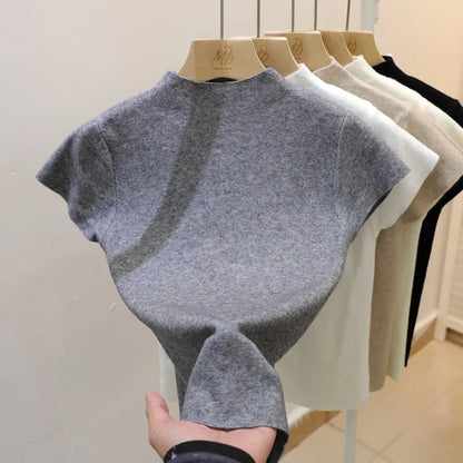 Camiseta de manga corta para mujer, top ajustado, cuello redondo, de punto, estilo urbano, estilo deportivo, Y2K 2025